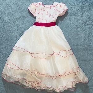 Elegant White and Burgundy Floral Dress